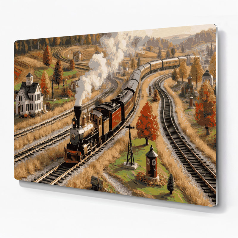 Transport, ensemble de train miniature, art mural en métal brun, H 11 po x l 14 po x P 0,05 po
