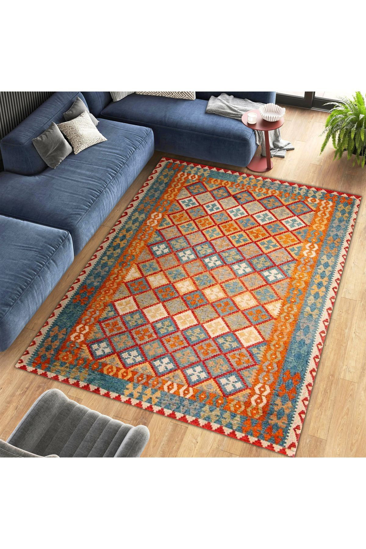 Jaselius Home Machine Washable Orange Detailed Ethnic Patterned Woven ...