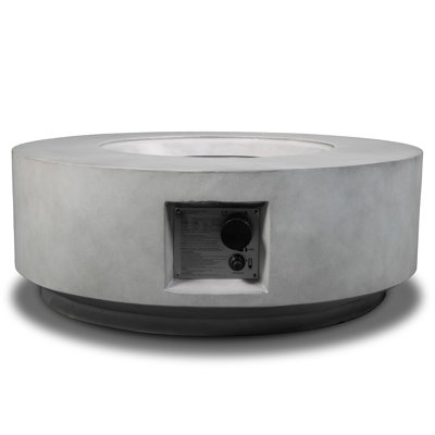 30" Propane Gas Fire Pit Table, 50000 BTU Round Concrete Fire Pit For Outside Patio Deck Garden Backyard- Light Gray