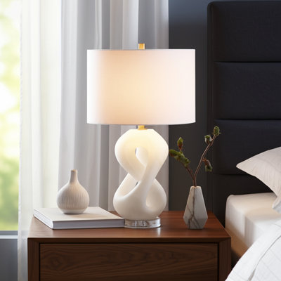 Modern Abstract Quartz Table Lamp for Bedroom Accent - Bedside Lighting for Small Desk, Living Room, or Office - 26", White