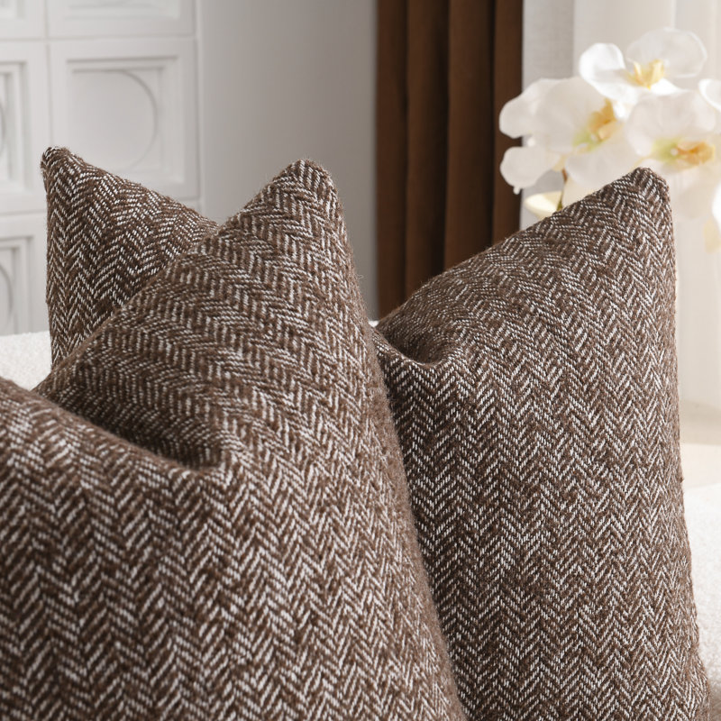 Housses de coussin réversibles en laine à chevrons en laine, H 18 po x l 18 po, Brun