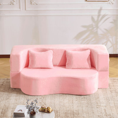 Canapé-lit pliant de 71 pouces, canapé-lit futon en chenille, canapé-lit convertible en mousse haute densité, canapé-lit pliant pour salon, chambre d'amis, chambre à coucher, rose
