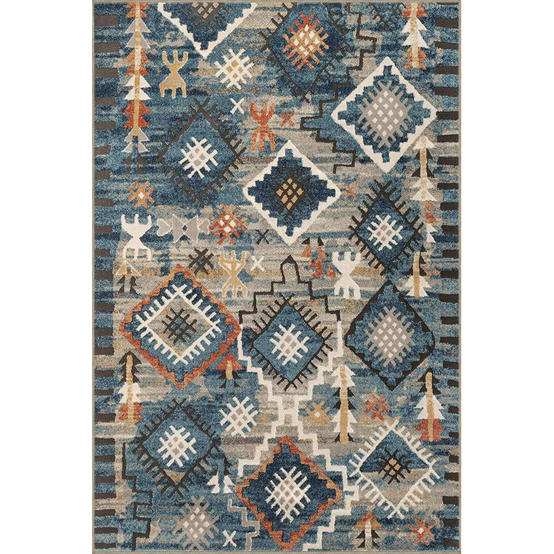 Tapis lavable à motif géométrique bleu Blue Diamond, Tapis de couloir 2 pi 6 po x 9 pi 10 po inclus