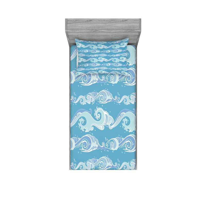 Drap-housse et coussin décoratif nautique bleu marine pâle Ambesonne, Ensemble de draps pour lit simple TG + 3 articles 