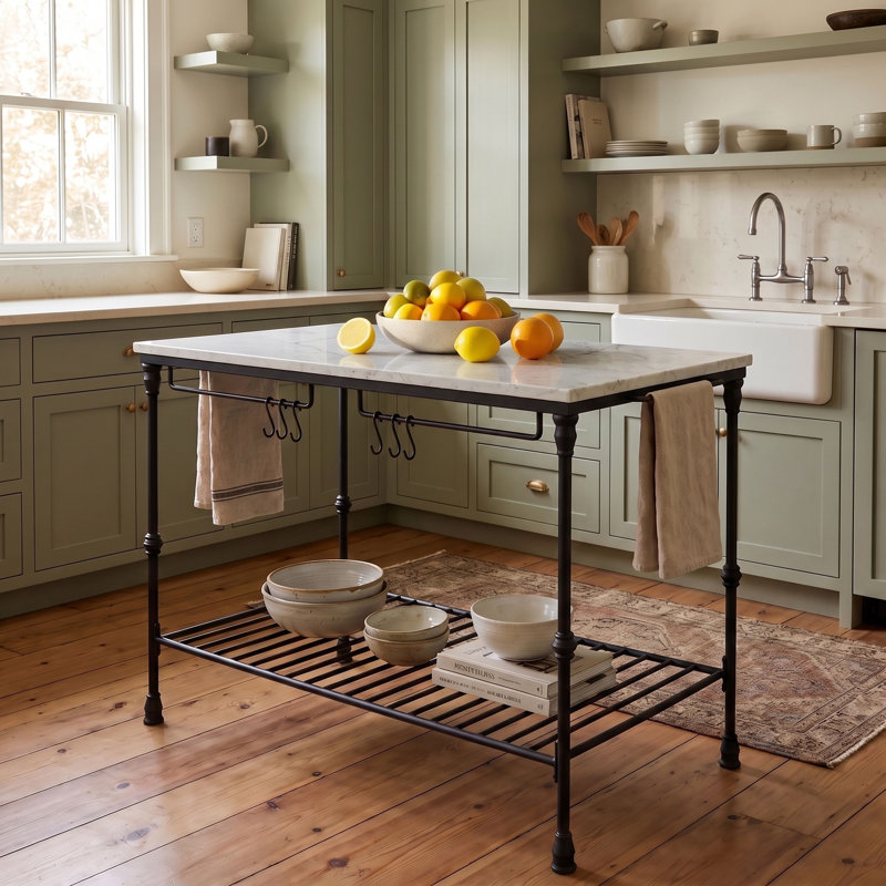 Marble Top Iron Island Table with