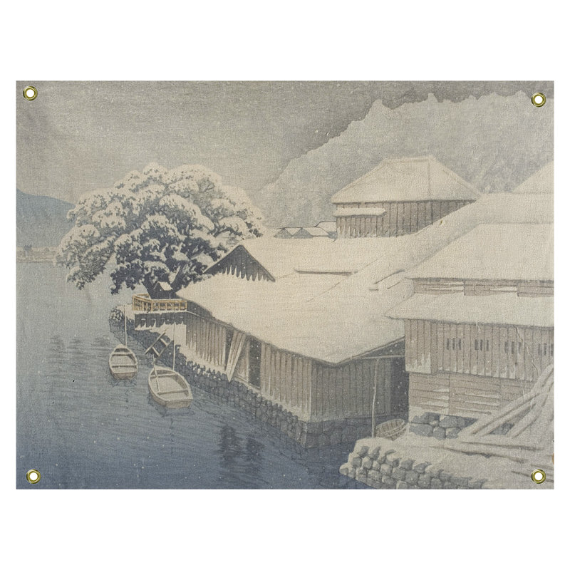 Tapisserie murale «Magallanes Evening Snow at Ishinomaki», H 37,5 po x l 27,5 po, Jaune / Blanc