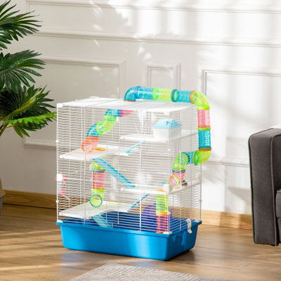 Très grande cage à hamster de 23 po à 5 niveaux avec tubes, tunnels avec poignées, roue d'exercice, bouteille d'eau et plat à nourriture