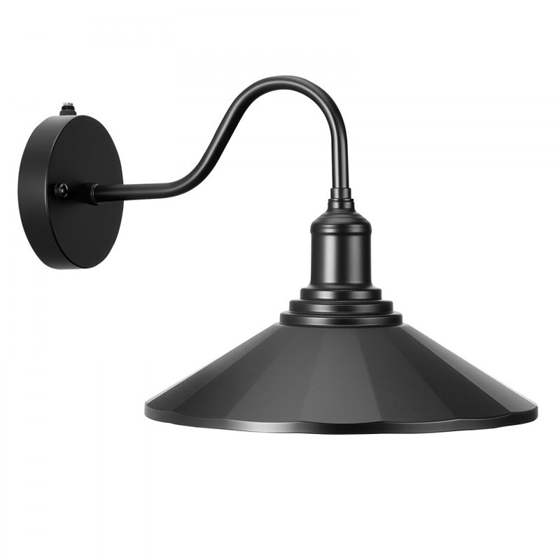 Outdoor Barn Light, 11.5 in Diameter, Farmhouse Gooseneck Light Fixture, Dusk to Dawn Exterior Wall Sconce, with Anti-Rust, E26 Bulb Compatible for Porch, House, Entryway, Garage, Black