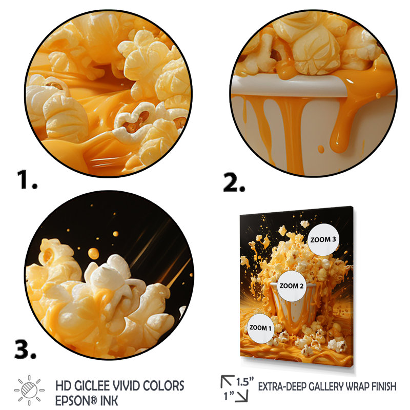 Symphonie de maïs soufflé jaune - art mural Popcorn, H 32 po x l 16 po x P 1 po