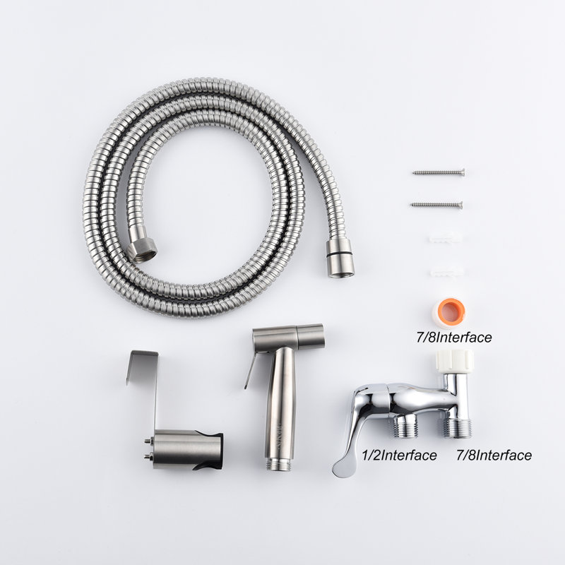 Toilet Handheld Bidet - Hygienic Butt Cleansing Quality Customize Spray Rapid Rust And Corrosion Trait Silver Metal Pipe Sanitizing Aspect Control Power Effectively Rust Corrosion Parallelogram