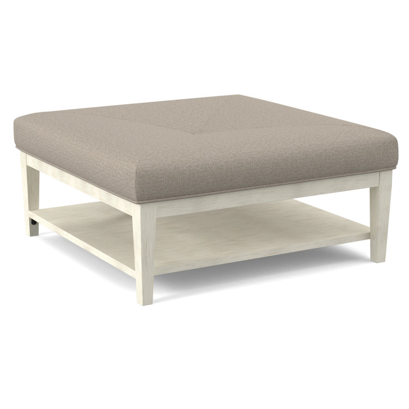 Hammond Square Ottoman, White Textured Performance; 0865-91, Honey Finish