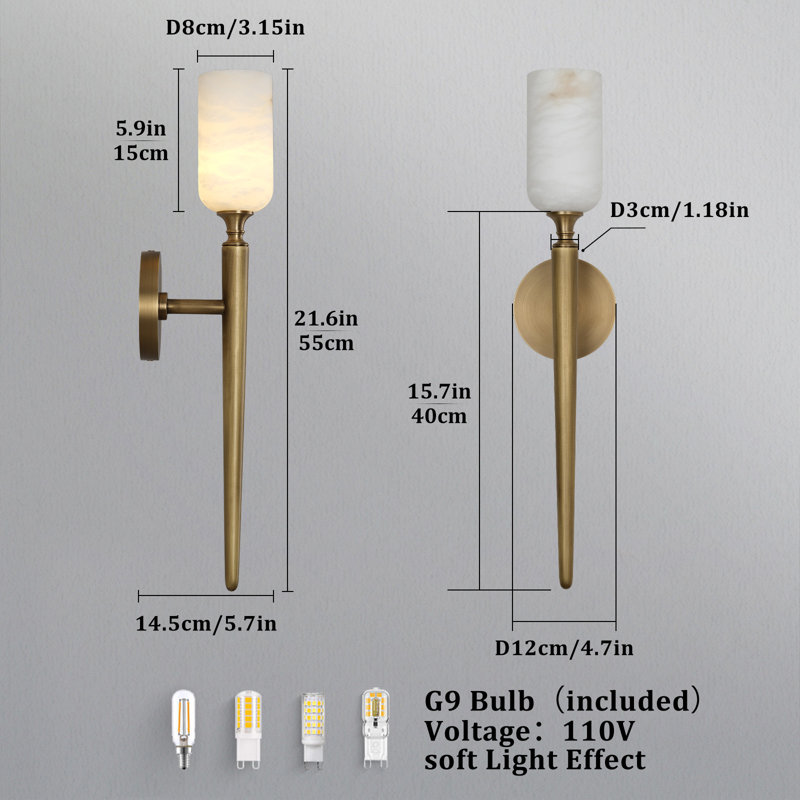 2 - Light Armed Alabaster Wall Sconce Light With Alabaster Shade (Set of 2)