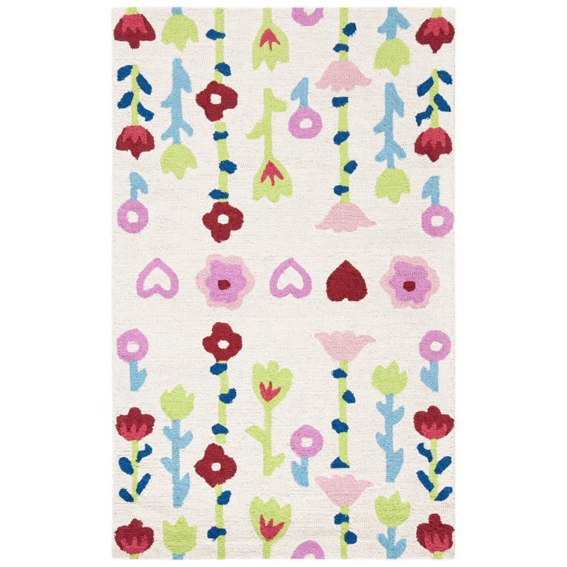 Tapis ivoire / rose en laine touffeté à la main Sindelar, Rectangle 3 pi x 5 pi