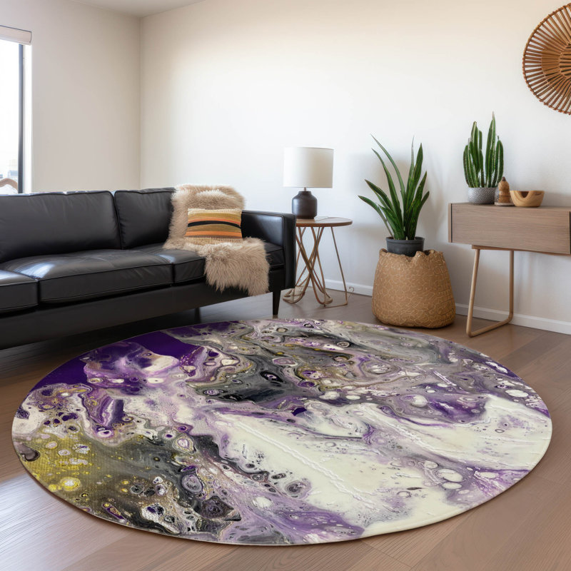 Premium Machine Washable Chananya Amethyst Rug, Round 8'