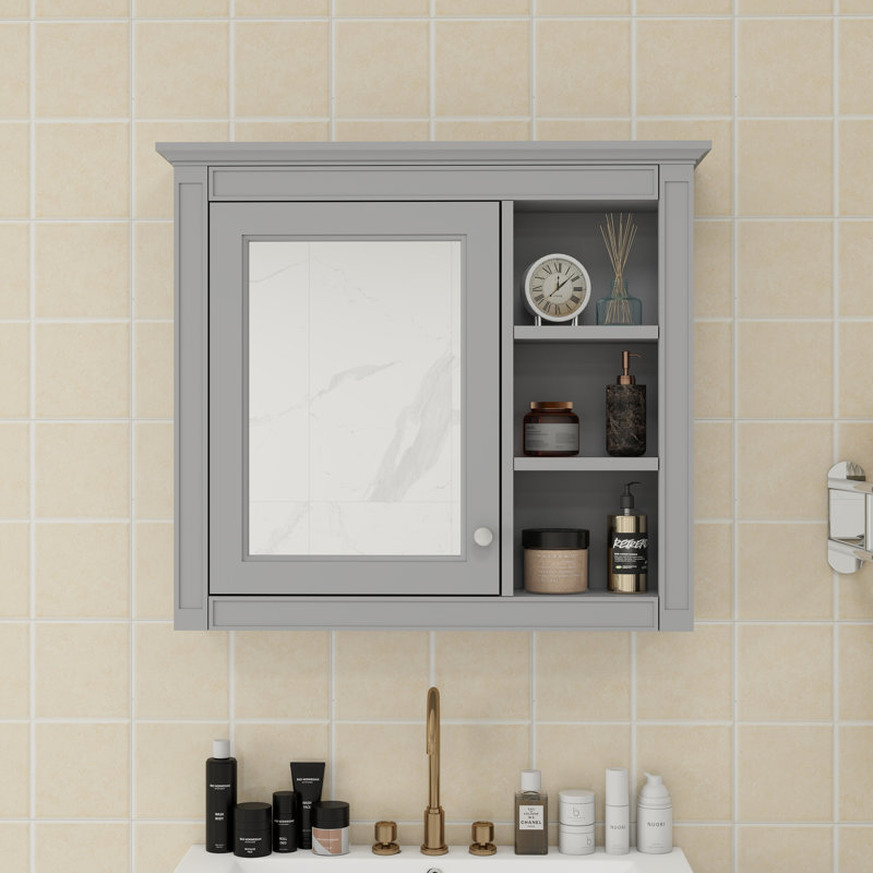 Armoire à pharmacie à miroir murale l 30 po H 28 po, Gris