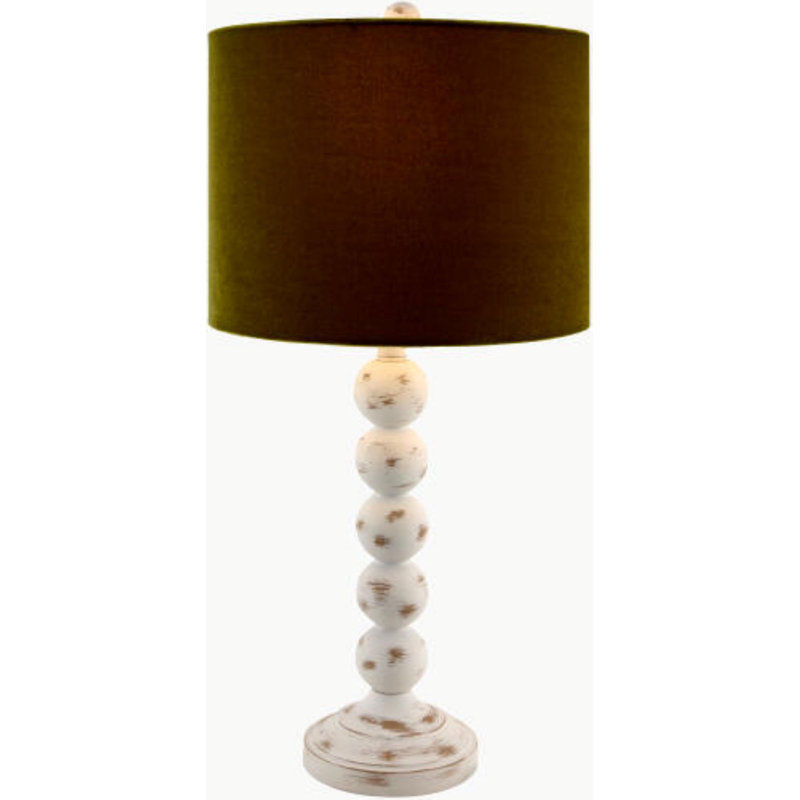 Elaine Table Lamp, Antiqued White,  Dark Green, 27" H x 13" W x 15" D
