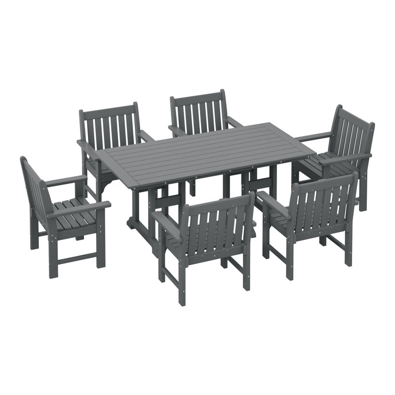 Ensemble de salle à manger avec table et accoudoirs de jardin 6 pièces Laguna Poly, Gris, 7 pièces : table, 6 chaises