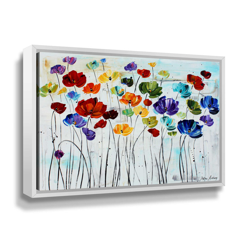 « Lilies » par Jolina Anthony, peinture, H 14 po x l 18 po x P 2 po, Cadre flottant blanc