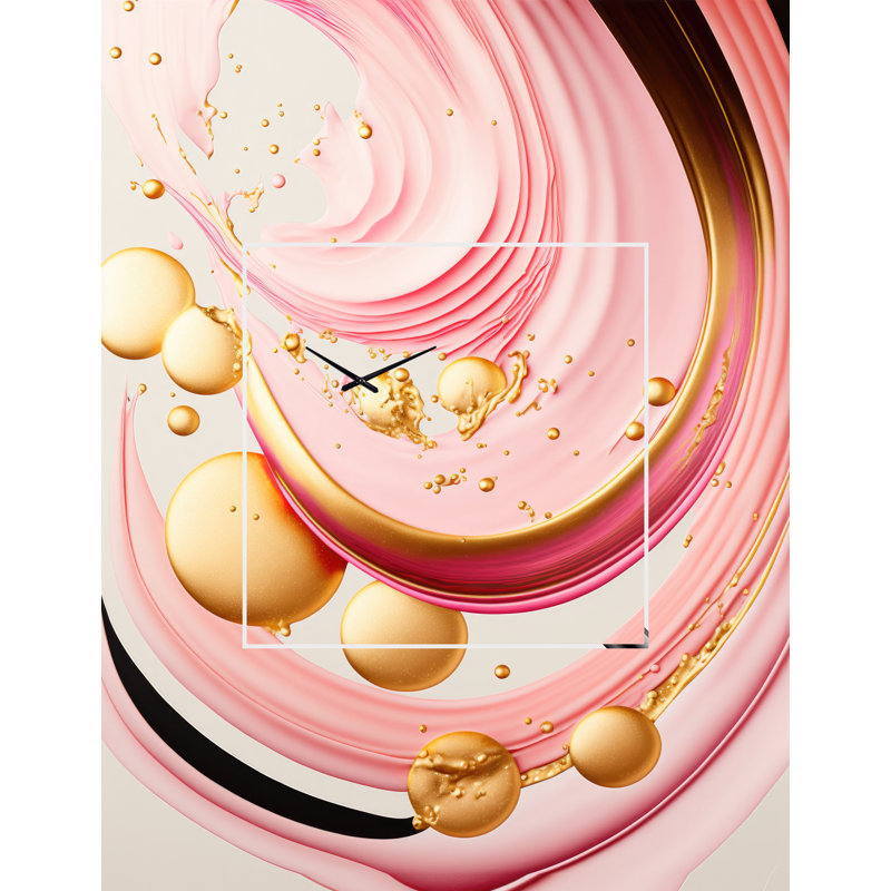 Imprimé de cercles abstraits roses et dorés II - spirale abstraite, horloge murale, Petit