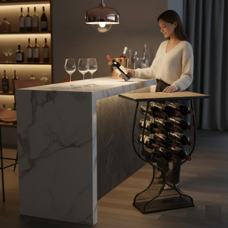 12 Bottle Console Wine Bottle Rack Black