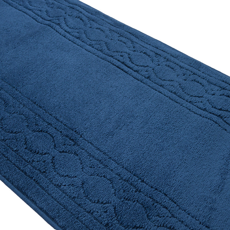 Custom Size Trellis Bordered Design Navy Machine Washable Slip Resistant Medium Pile Hallway Rug, Runner 2'2" x 5'