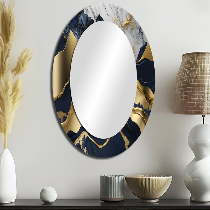 Miroir mural ovale bleu et doré, 36 po x 24 po