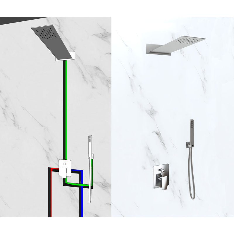 Shower Kit 2 Ways Stainless Steel Slim Shower Head 2,5 Mm + Water Plug + Hose + Rectangular Shower Head 55X23 Cm