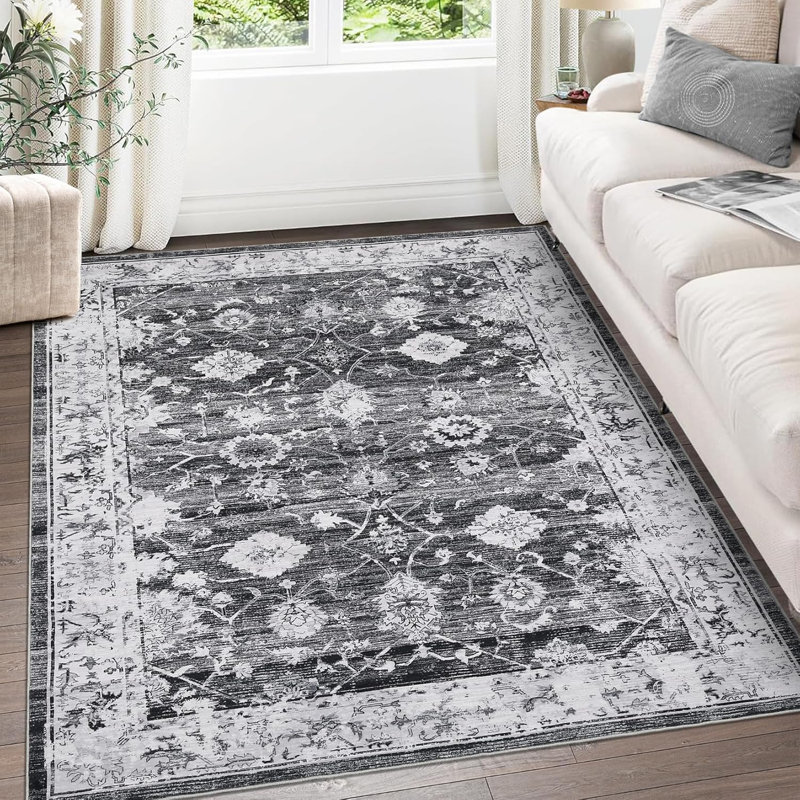 5'x7' Vintage Decorative Area Rug, Polyester, Washed Back, Folding Printed Oriental Traditional Persian Design, Non-Shedding, Easy Care, Ideal Green.