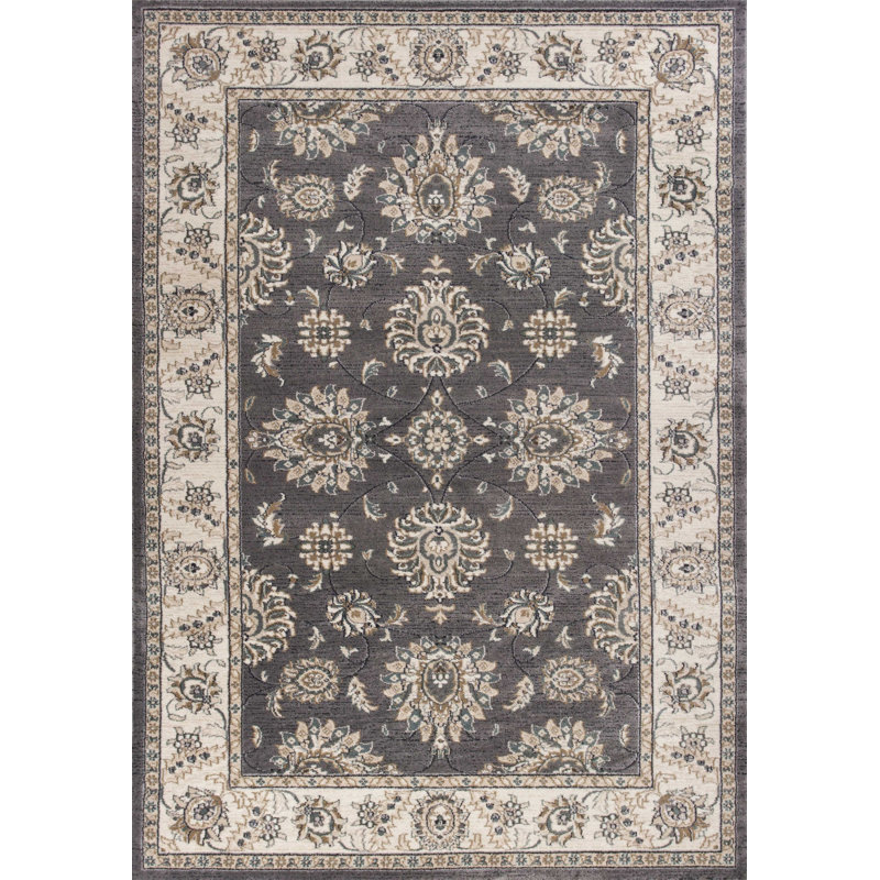 Aherin 3' X 5' Gray and Ivory Floral Area Rug, Rectangle 7'10" x 9'10"