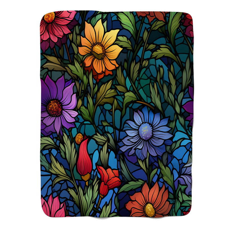 Glassy Wildflower Motifs - Couverture sherpa de qualité supérieure 1 pièce, Grand lit