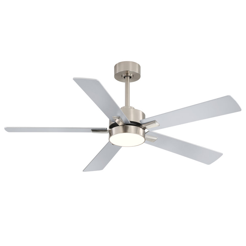 Rolanda 52" 5-inch Downrod Mount Ceiling Fan with Light Kit and Remote Control, Satin Nickel with Silver Blades