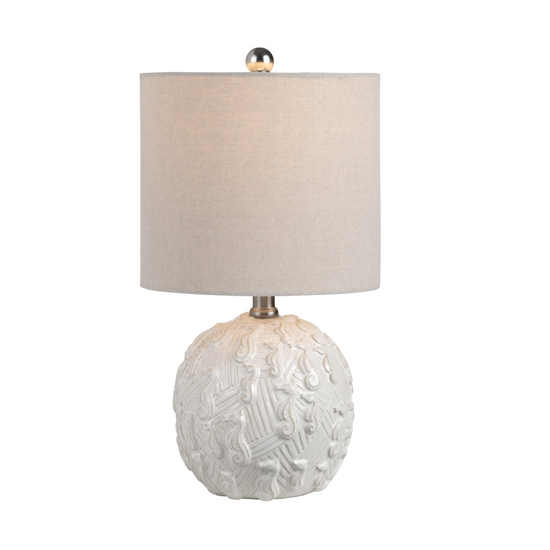 Ceramic Seahorse Table Lamp With Shade, White, Beige
