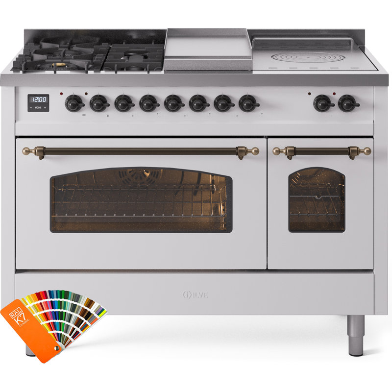 ILVE Nostalgie II 48 Dual Fuel Range, RAL Color/Bronze, Natural Gas