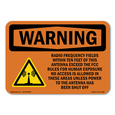 Radio Frequency Fields Within With Symbol Aluminum Sign 14" X 10"