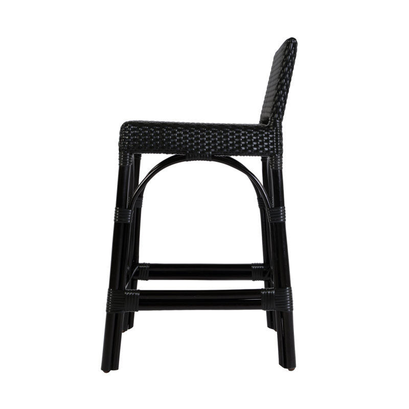 Serienna Blue & White Rattan Low Back Counter Stool, Bar Stool (30" Seat Height), Black