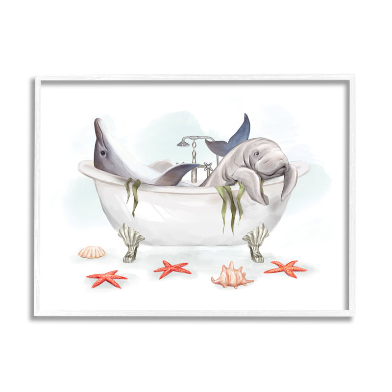 «Trinx Dolphin & Manatee Bathaign», art de la giclée encadrée par Ziwei Li, H 11 po x l 14 po x P 1,5 po
