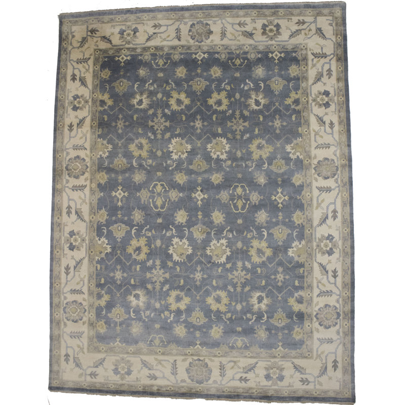 Tapis décoratif gris en laine noué à la main de style oriental Zelda