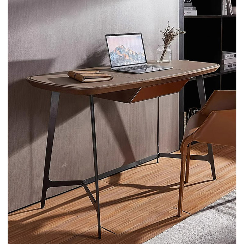 Bureau en cuir deux tons avec structure en acier inoxydable, H 29,9 po x l 47,2 po x P 23,6 po