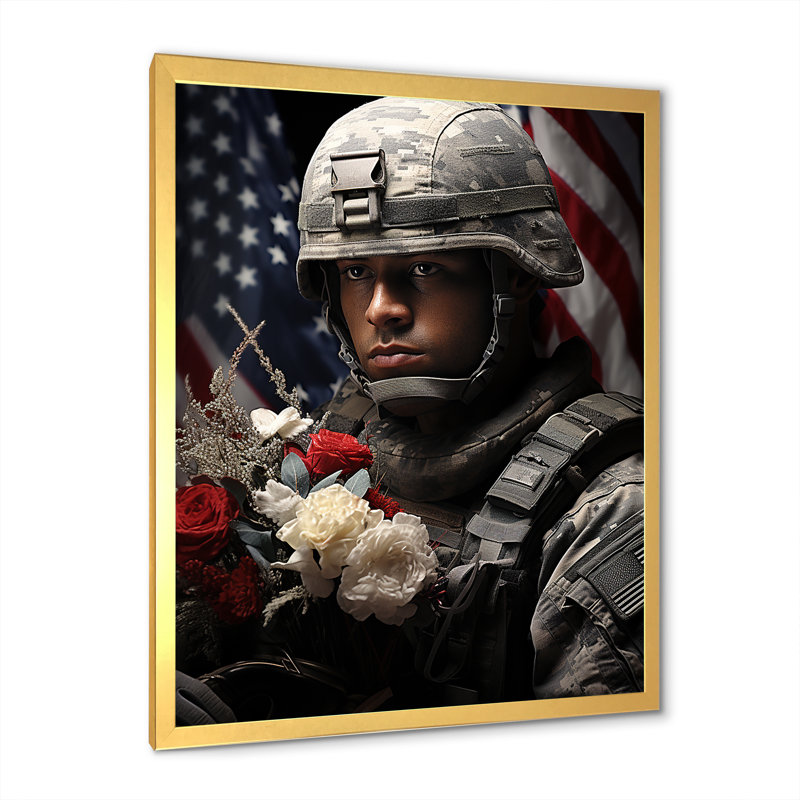 «Military Patriot Solider USA», impression sur toile, Cadre doré simple, H 20 po x l 12 po x P 1 po