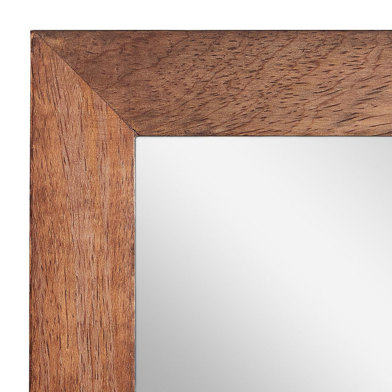 Brown Mango Wood Rectangular Bathroom Vanity Mirror with Shelf
