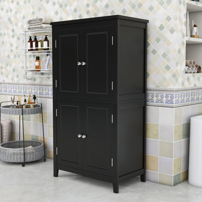 Armoire de salle de bain autoportante en bois moderne Ehlke avec tablette réglable et finition imperméable