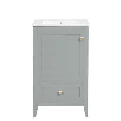 Meuble-lavabo avec lavabo gris de 20 po. Porte et rangement élégants. Et céramique. Finition à l'eau. Assemblage requis. Tiroir en céramique. Planche.