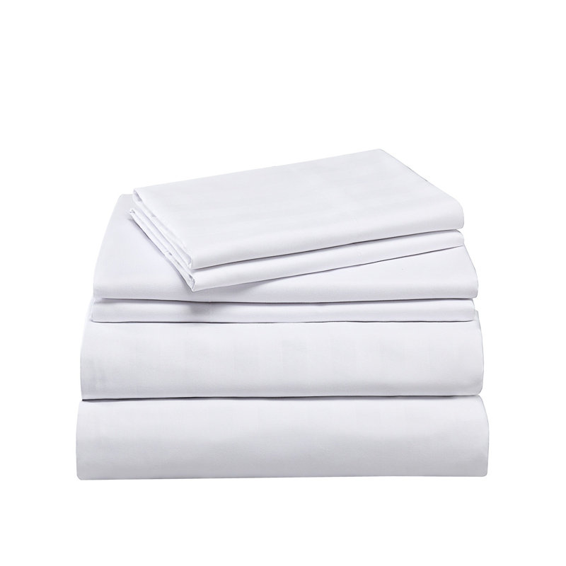 3/4 Pcs Luxury Striped Bed Sheets Set, White, Twin Sheet Set with 1 Pillowcase