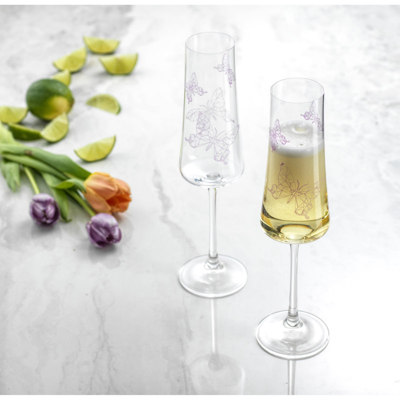 JoyJolt Meadow Butterfly Champagne Flute Glasses, 10oz
