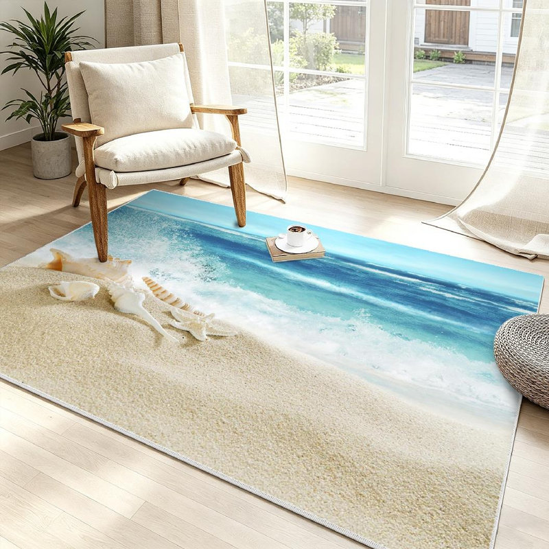 Tapis d'intérieur transparent plage lavable à la machine, vagues tropicales et vagues éclaboussantes, Rectangle 39 po x 63 po