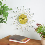 Metal Starburst Decorative Wall Clock with Crystal Accents