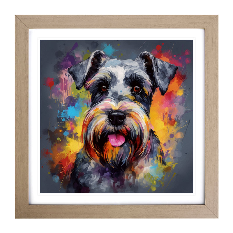 Schnauzer Expressionism No.1 - Single Picture Frame Print on Wood, Oak