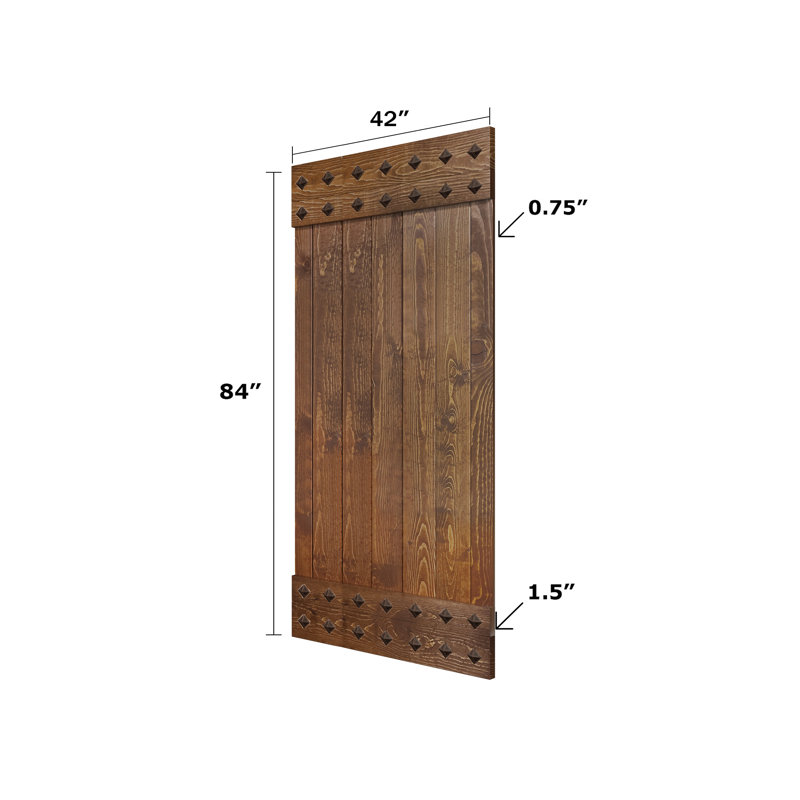 Porte de grange à panneaux et en bois avec quincaillerie d'installation, Noyer foncé, 84 po x 84 po