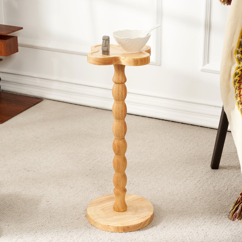 Solid Wood Pedestal End Table, Brown, Natural Wood