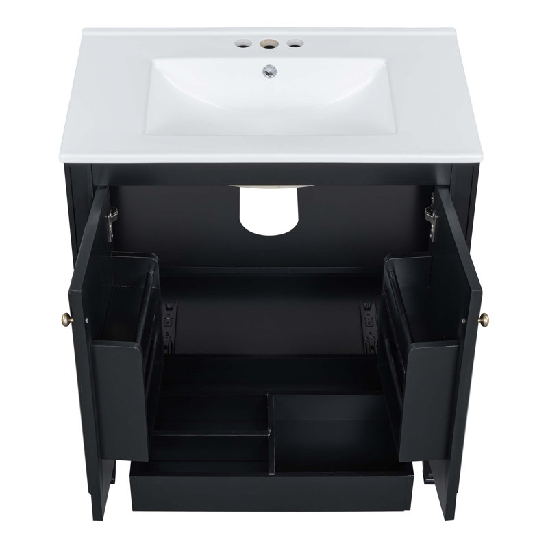 Meuble-lavabo de 30 po avec lavabo, deux portes avec tablette, charnières de porte à fermeture en douceur, style rétro